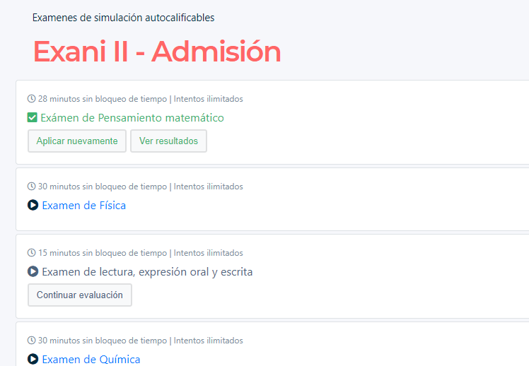 Examenes de simulación <strong>Exani II</strong> ilimitados